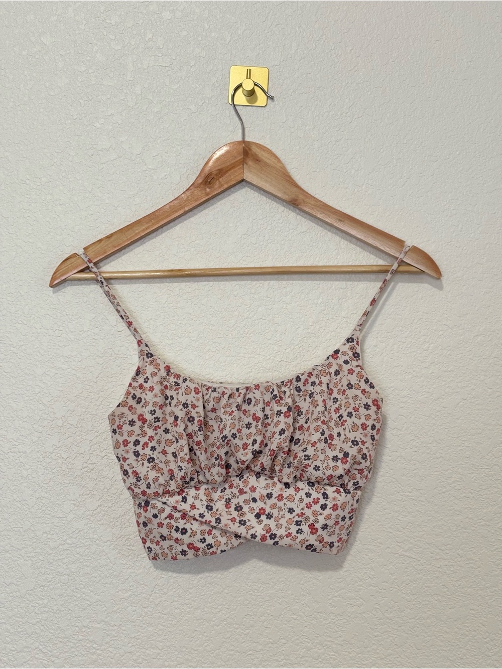 Papaya Cream Floral Smocked Crop Top with Red & Blue Flowers